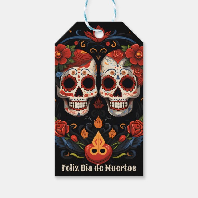 Étiquettes-cadeau 🌹 Fleurs du Souvenir : Dia de Muertos Hommage 🌹 (Devant)