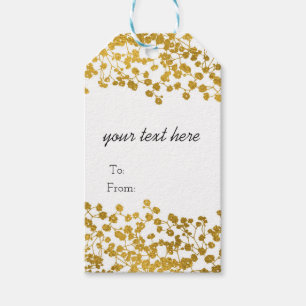 Étiquettes-cadeau Fleurs élégantes blanches et baby's breath ton dor