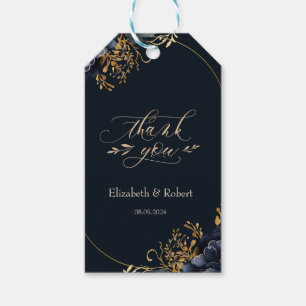 Étiquettes-cadeau Fleurs élégantes bleu marine Merci