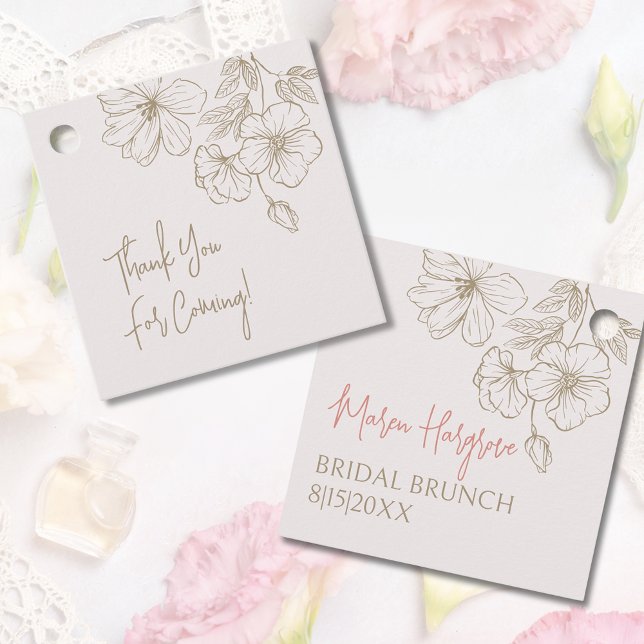 Étiquettes Cadeau Fleurs Élégantes en Or Remerciement pour Baby Show (Elegant Gold Flowers Bridal Shower Thank You Favor Tags)