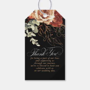 Étiquettes-cadeau Fleurs en terre cuite Boho Merci noir