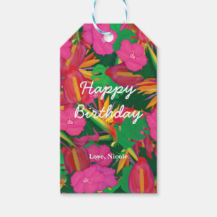 Étiquettes-cadeau Fleurs et feuilles de jardin tropical de couleurs