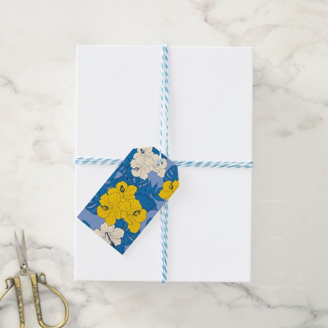 Étiquettes-cadeau Fleurs et feuilles d'Hibiscus   (Avec de laficelle)