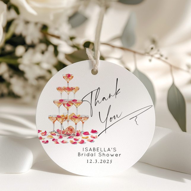 Étiquettes Cadeau Fleurs et Prosecco Rose ardent Mariage Remerciemen (Créateur téléchargé)