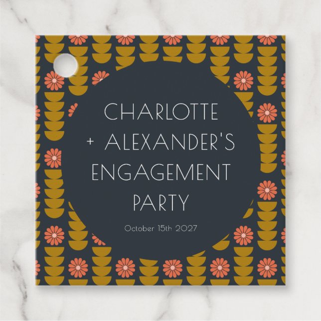 Étiquettes Cadeau Fleurs géométriques élégantes pour une fête de fia (Devant)