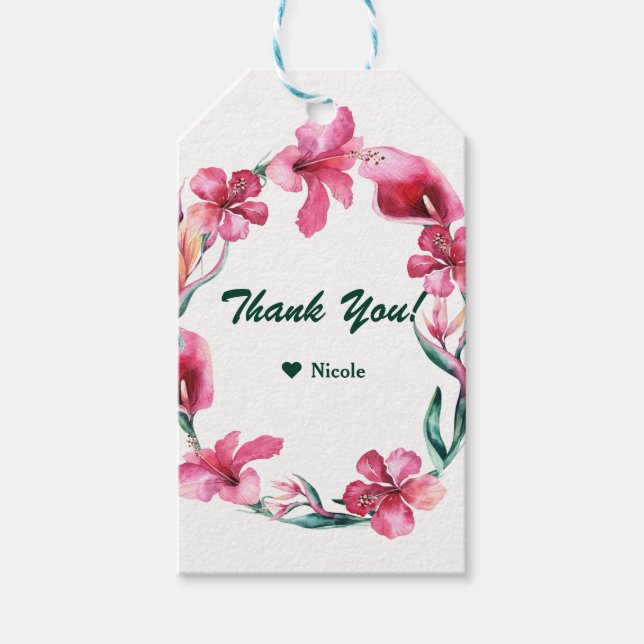 Étiquettes-cadeau Fleurs Hawaiiennes tropicales Mariage élégant Favo (Devant)