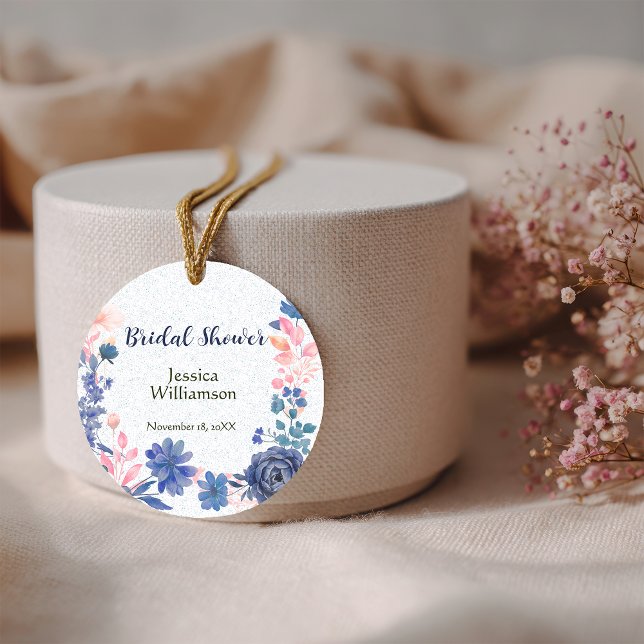 Étiquettes Cadeau Fleurs Indigo Blush Personnaliser la Mariée (Créateur téléchargé)