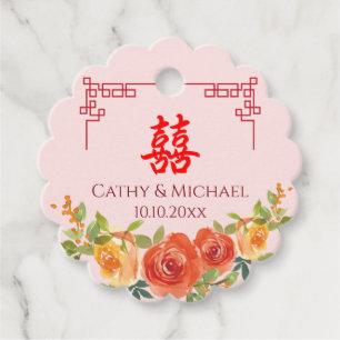 Étiquettes Cadeau Fleurs jaunes oranges Mariage printanier cadre chi