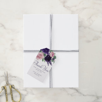Étiquettes-cadeau Fleurs Luxuriantes | Roses Violettes et Roses Merc