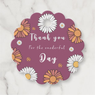 Étiquettes Cadeau Fleurs marguerites pastel blanc et rose orangé