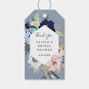 Étiquettes-cadeau Fleurs marines et bleues MERCI