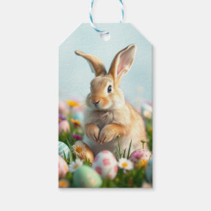 Étiquettes-cadeau Fleurs mignonnes et fête de Pâques lapin de et ver