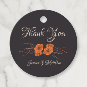 Étiquettes Cadeau Fleurs Orange Élégant Merci Mariage
