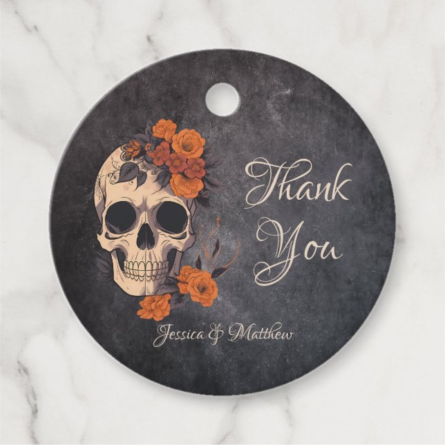 Étiquettes Cadeau Fleurs orange Elégant Merci Mariage Favor Ta (Devant)