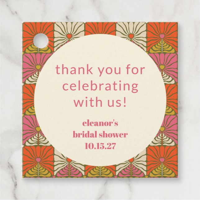 Étiquettes Cadeau Fleurs orange rose pour la douche de mariage perso (Devant)