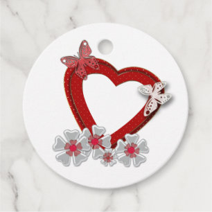 Étiquettes Cadeau fleurs papillon coeur rouge Saint-Valentin amour n