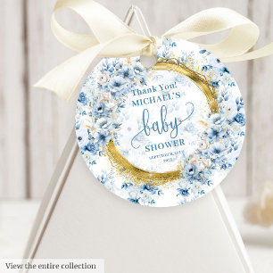Étiquettes Cadeau Fleurs pastel bleu mignonne avec accents or bébé