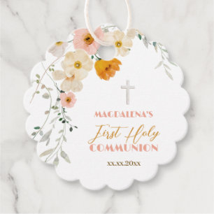 Étiquettes Cadeau Fleurs pastel et verdure Première communion sainte