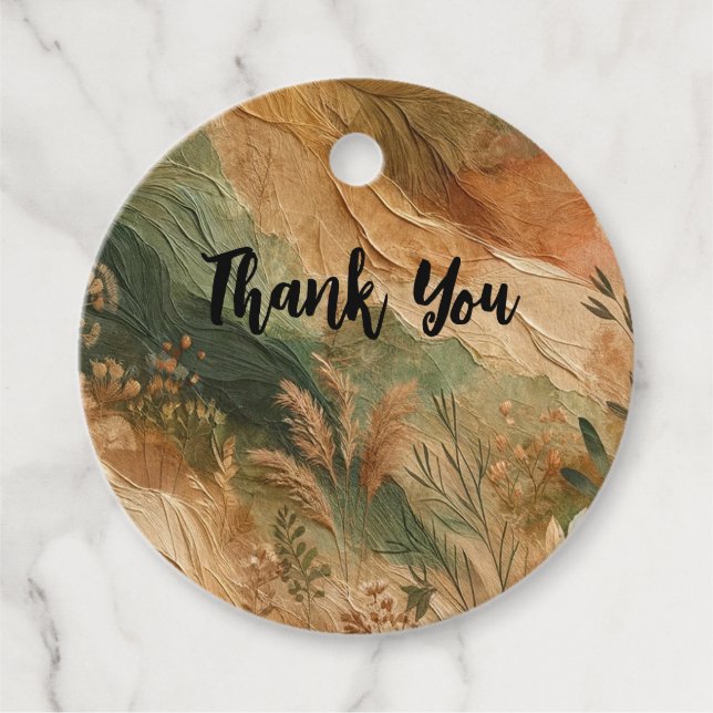 Étiquettes Cadeau Fleurs pressées de pêche en terre cuite Mariage Bo (Devant)