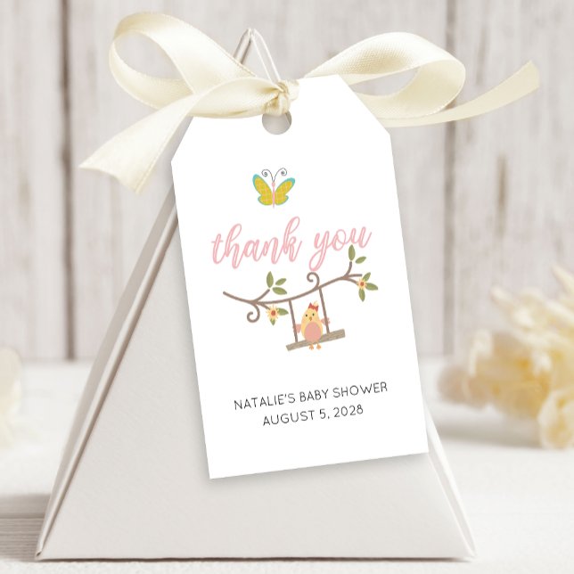 Étiquettes-cadeau Fleurs printanières Baby shower papillon rose (Créateur téléchargé)