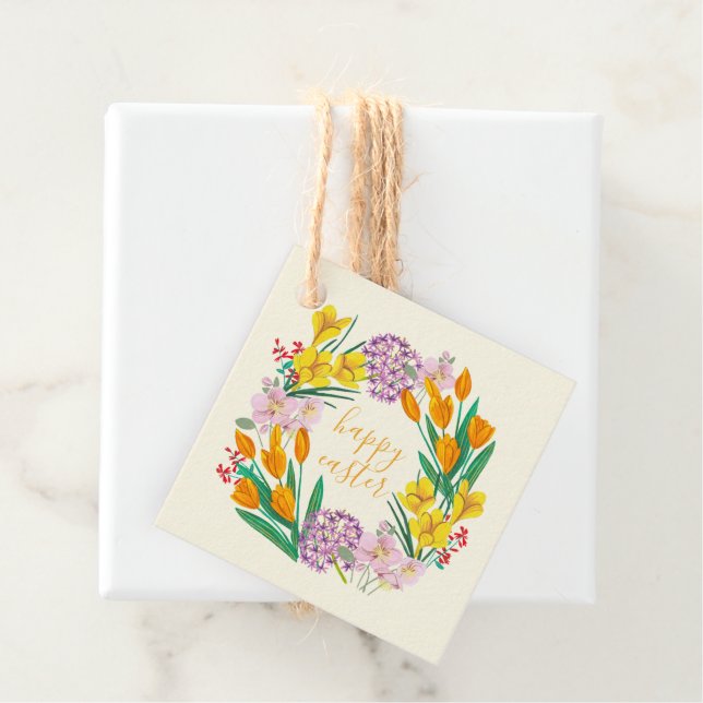 Étiquettes Cadeau Fleurs printanières tulipe florale jaune pâques de (En situation)