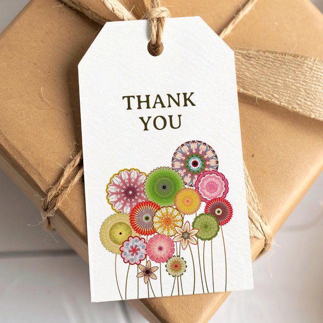 Étiquettes-cadeau Fleurs rétro merci (Créateur téléchargé)