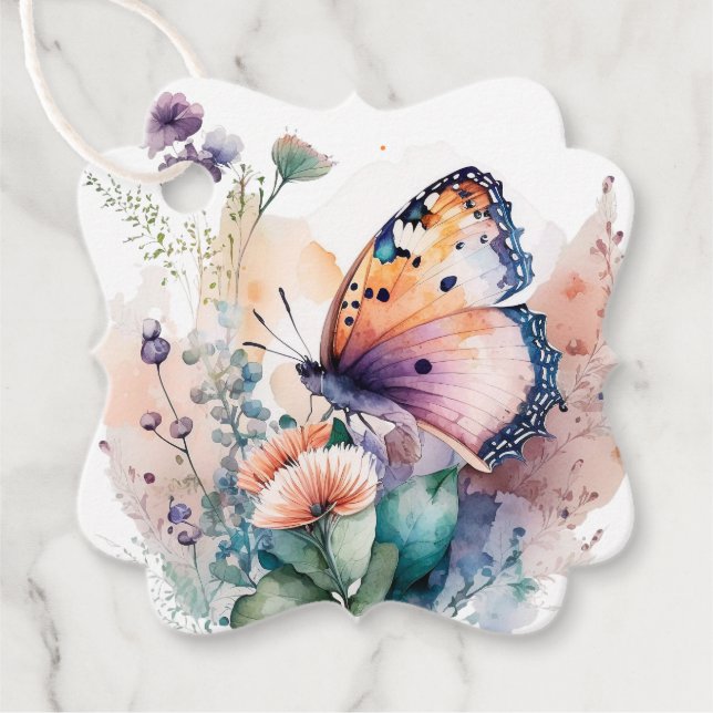 Étiquettes Cadeau Fleurs romantiques papillon merci pour les étiquet (Devant)