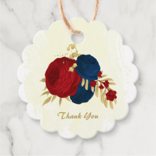Étiquettes Cadeau Fleurs romantiques rouge foncé et bleu marine or m