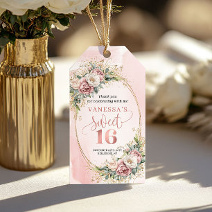 Étiquettes-cadeau Fleurs Rose Blush Eucalyptus Cadeau 16ème Annivers