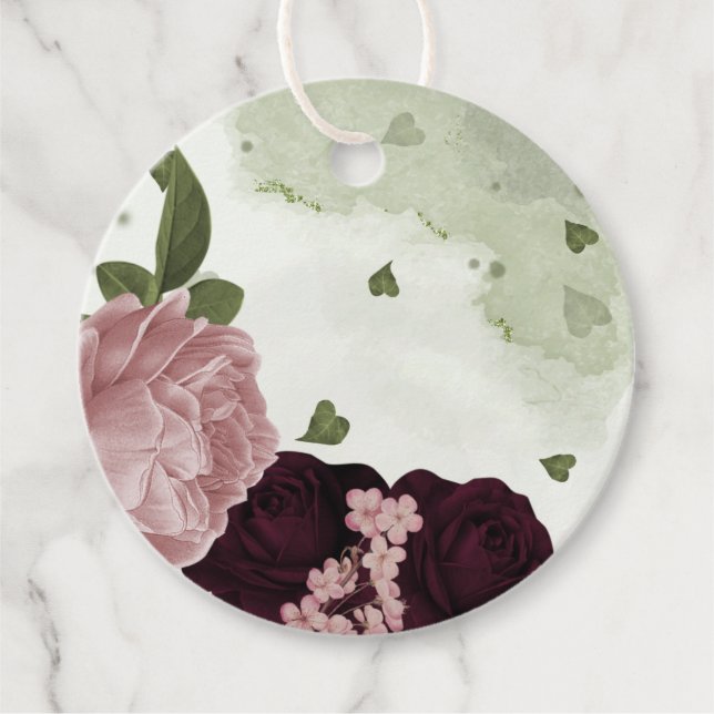 Étiquettes Cadeau fleurs rose et cabernet verdure (Devant)