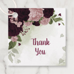 Étiquettes Cadeau fleurs rose et cabernet verdure