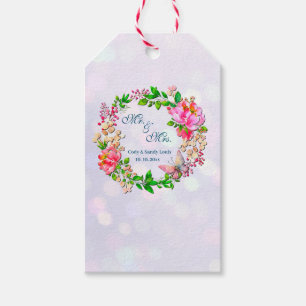 Étiquettes-cadeau Fleurs rose et papillon de printemps en aquarelle