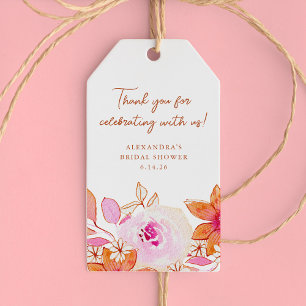 Étiquettes-cadeau Fleurs Rose Orange Bohème Merci Douche