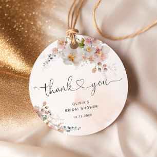 Étiquettes Cadeau Fleurs Rose Pâle Élégantes Remerciements de Mariag