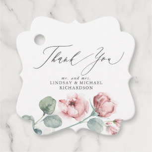 Étiquettes Cadeau Fleurs Rose Poussiéreux Élégant Mariage Merci