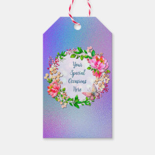 Étiquettes-cadeau Fleurs roses aquarelles et papillon Lancer de prin