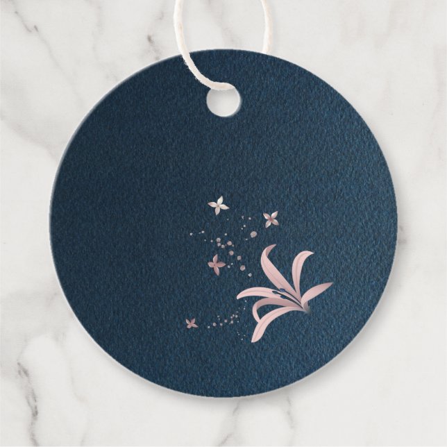 Étiquettes Cadeau fleurs roses bleu marine (Devant)