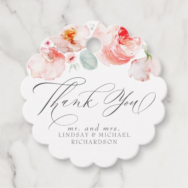 Étiquettes Cadeau Fleurs roses élégantes Cute Merci (Devant)