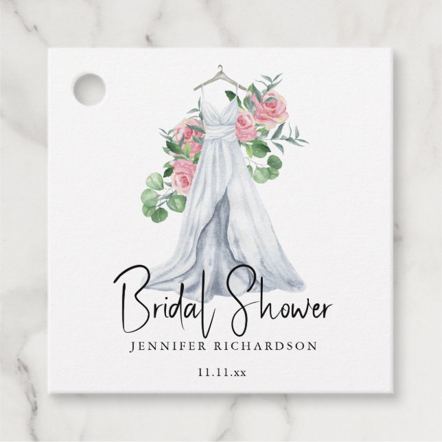 Étiquettes Cadeau Fleurs roses élégantes et verdure - Baby shower  (Devant)