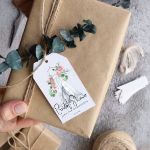 Étiquettes-cadeau Fleurs roses élégantes et verdure - douche nuptial