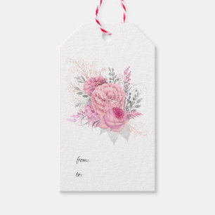 Étiquettes-cadeau Fleurs roses et argentées
