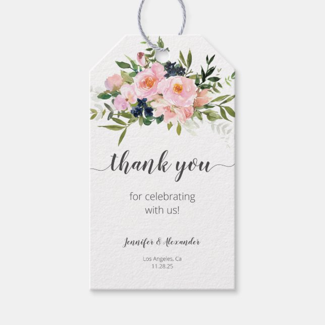 Étiquettes-cadeau Fleurs roses et bleues (Devant)