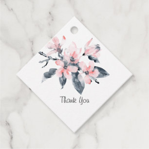 Étiquettes Cadeau Fleurs roses et gris Merci d'aquarelle classique
