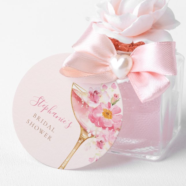 Étiquettes Cadeau Fleurs roses et prosecco Shower de mariage floral (Créateur téléchargé)