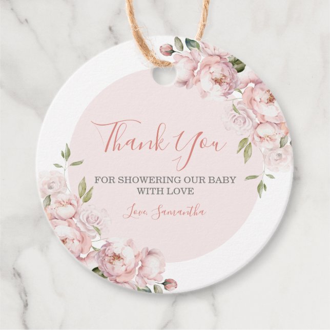Étiquettes Cadeau Fleurs roses Fille Baby shower bébé en fleur (Devant)