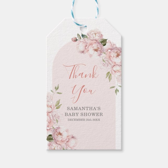 Étiquettes-cadeau Fleurs Roses Fille Bébé En Fleur Merci (Devant)