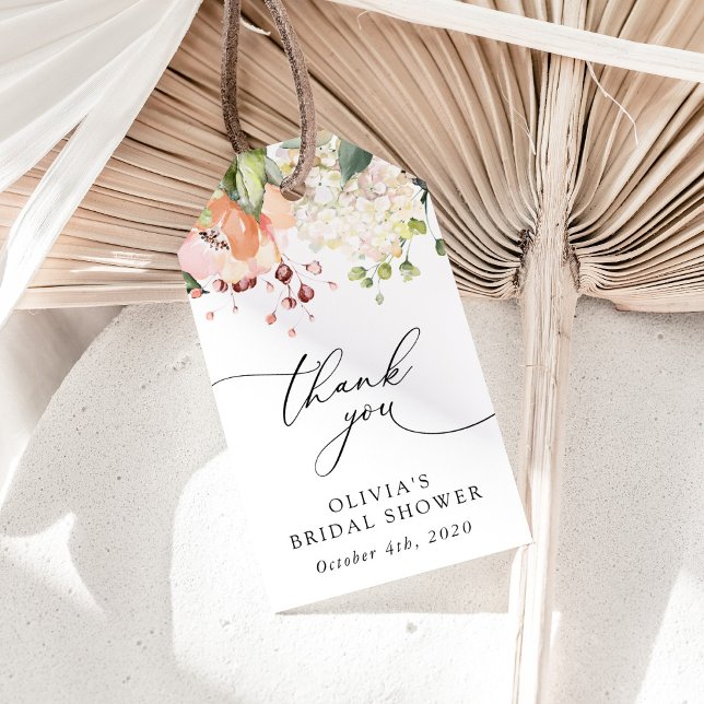 Étiquettes-cadeau Fleurs roses, Fleurs blanches, Boho, Fête des mari (Créateur téléchargé)