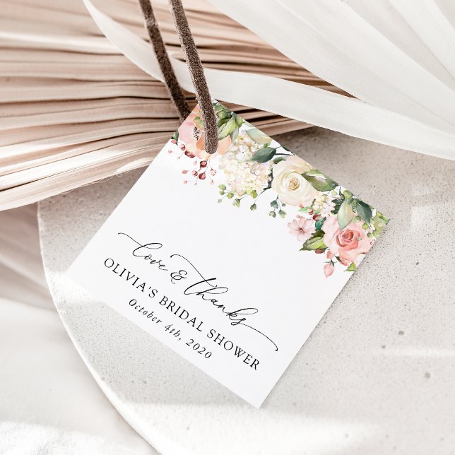 Étiquettes Cadeau Fleurs roses, Fleurs blanches, Boho, Fête des mari (Créateur téléchargé)