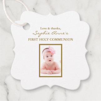 Étiquettes Cadeau Fleurs roses Gold Girl Photo Holy Communion