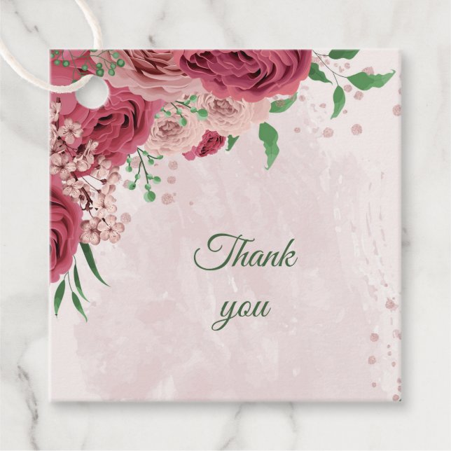 Étiquettes Cadeau Fleurs roses roses mariage (Devant)